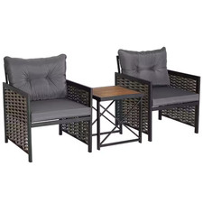 3 -Pieces Patio Rattan Furniture Set Acacia Wood Coffee Table and 2 Chairs Backy
