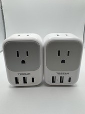 2 Tessan Power Plug Adapters w 4 Outlets+ 2USB+C for US Travel to Europe