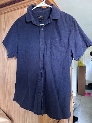 Marc Anthony Luxury Slim Fit Men's M Short Sleeve Point Collar Striped Blue Pkt