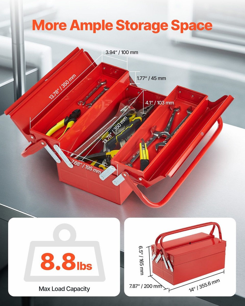 Red 14in Steel Tool Chest, 2-Tier 3-Tray, Cantilever, Lock Hole | eBay