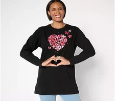 Quacker Factory Love is in the Air French Terry Tunic Top Black,Size 2X A677834