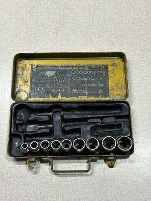 #ad Vintage HILKA 1 2” Drive 9 Socket Set Tin Case SOCKETS AND CASE ONLY SAE $31.46