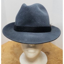Woodward Vintage Mens Gray Fur Felt Fedora Hat Braided Band Feather Accent