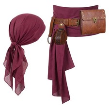 Dicxoser Pirate Costume Accessories Belt Set - 53 inch leather belt, Wine Red