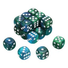 20Pcs 6 Sided Standard Dice, Acrylic D6 Pearl Pattern Dice Blue and Green 