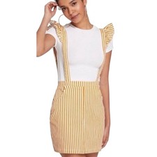 Urban Outfitters Rosie Ruffle Suspender Skirt Fall Orange Ivory Stripe Sz S NWOT