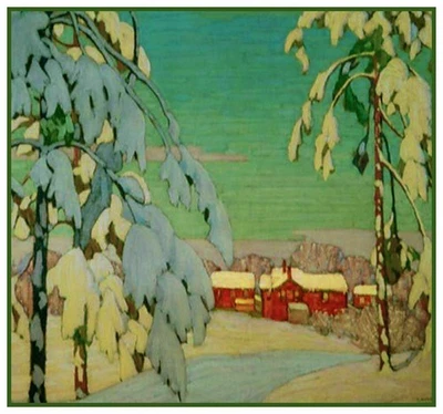 ORENCO ORIGINALS Pink House Winter Landscape by Lawren Harris Counted Cross Stitch Pattern