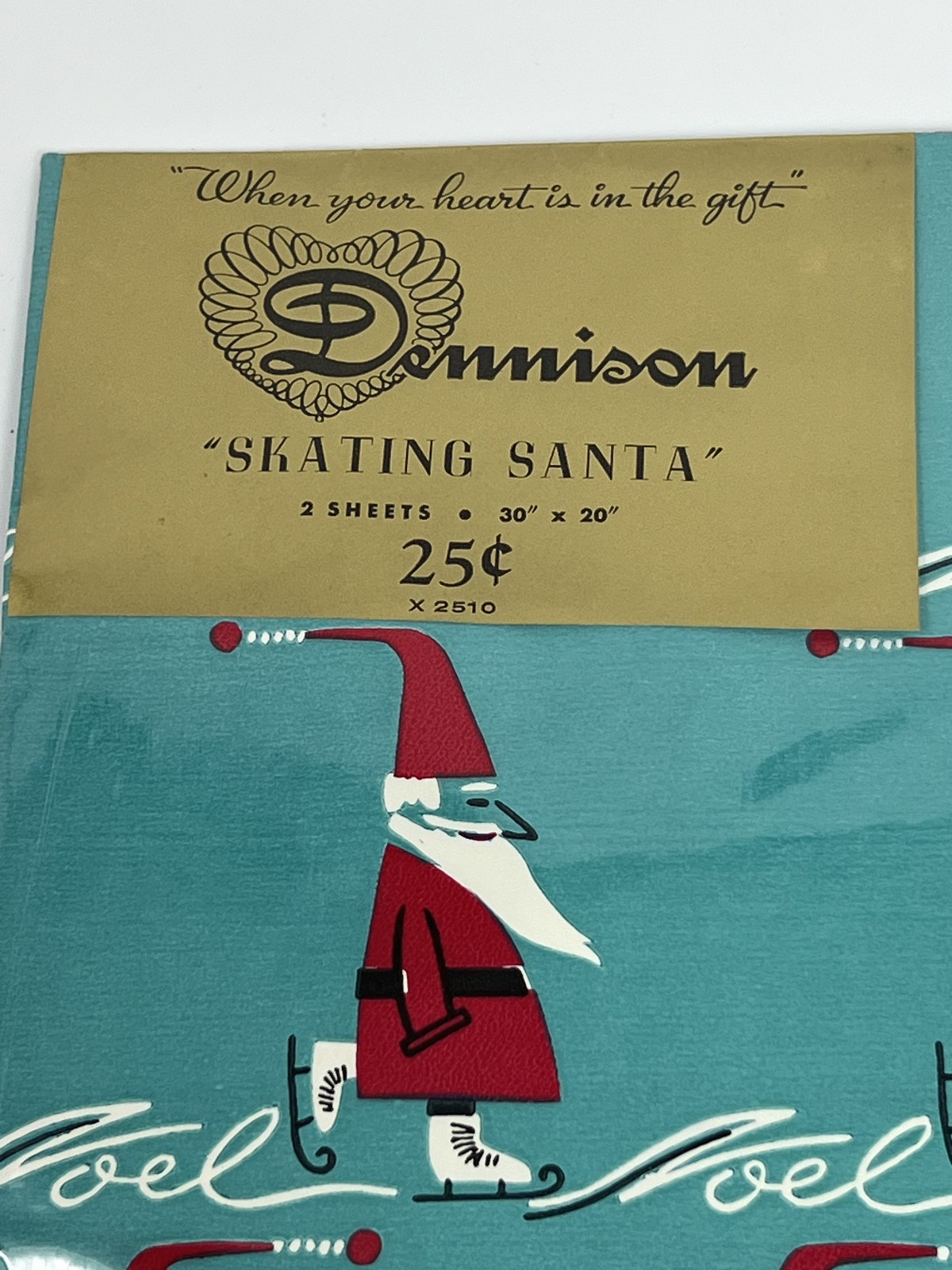 Vintage Dennison & Gibson Christmas Wrapping Paper 2 pkgs Skating Santa & Tree's