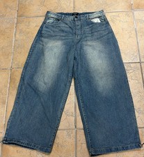 BoohooMAN Mens Size 34 Blue Wide Leg Jeans Baggy Skate Drawstring Bottoms