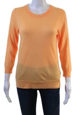 J Crew Women Merino Wool Crew Neck Pullover Sweater Orange 3/4 Sleeve Size PM