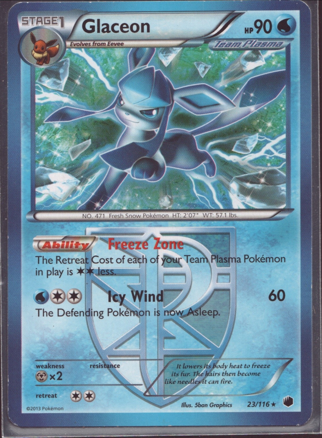 Glaceon (Team Plasma) Rare Plasma Freeze 23/116 LP