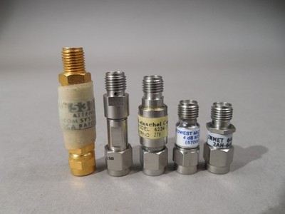 Lot of (5) Attenuators Weinschel, Midwest, Elcom SMA 4dB, 5dB, 6dB, 7dB, 8.5dB