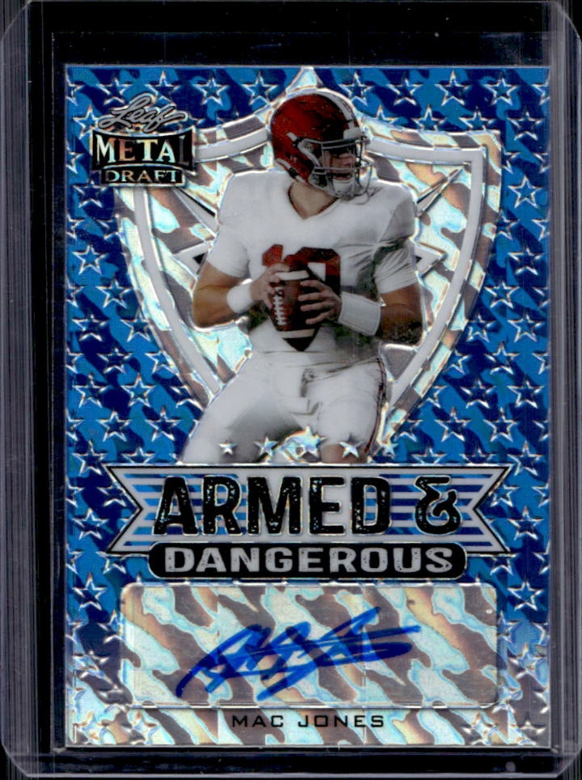 Mac Jones Leaf Metal Draft Armed & Dangerous Autographs #ADMJ1 Blue Marble