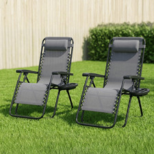 2 x Zero Gravity Chair Reclining Sun Lounger Outdoor Garden Folding Adjustable