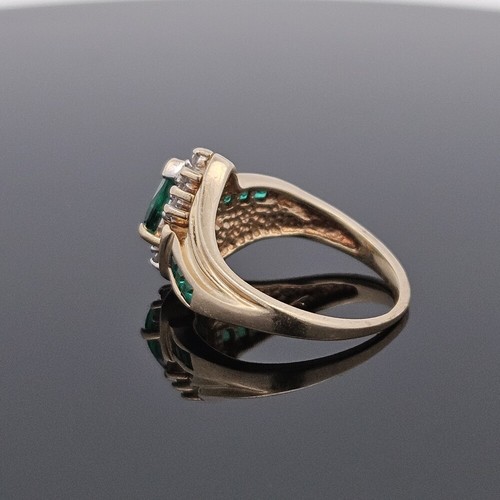 10K Yellow Gold Diamond Lab Created Emerald Bypass Cocktail Ring Size 5.5 - Picture 15 of 18