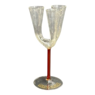 Goldschlager Triple Flute Trio Long Red Stem Shot Cordial Glass Swiss Vintage