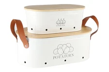 Potato and Onion Storage Bin, Metal Potato Storage with Bamboo Lid & Handle, ...