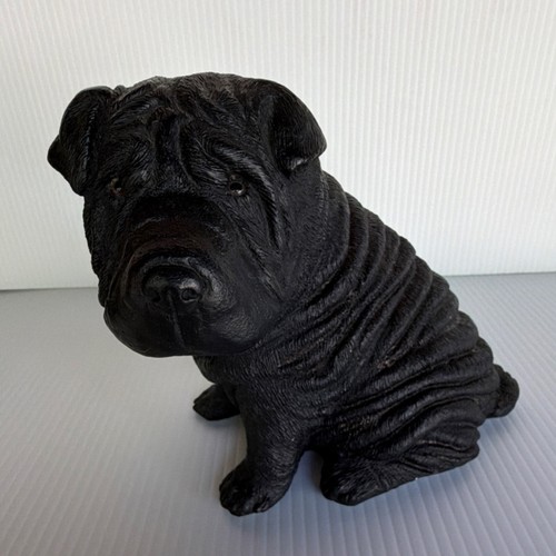 Shar Pei Resin Dog Figurine Black Collectible Sculpture 6 Inch