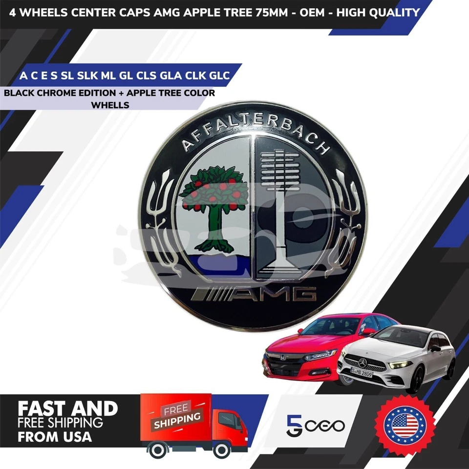 MERCEDES AMG 4 PIEZAS RUEDAS TAPAS CENTRALES AMG MERCEDES BENZ APPLE TREE 75MM - OEM Foto 2 de 4