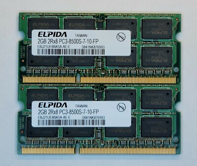 ELPIDA 4GB (2x2GB) PC3-8500S-7-10-FP DDR3 Laptop Memory RAM