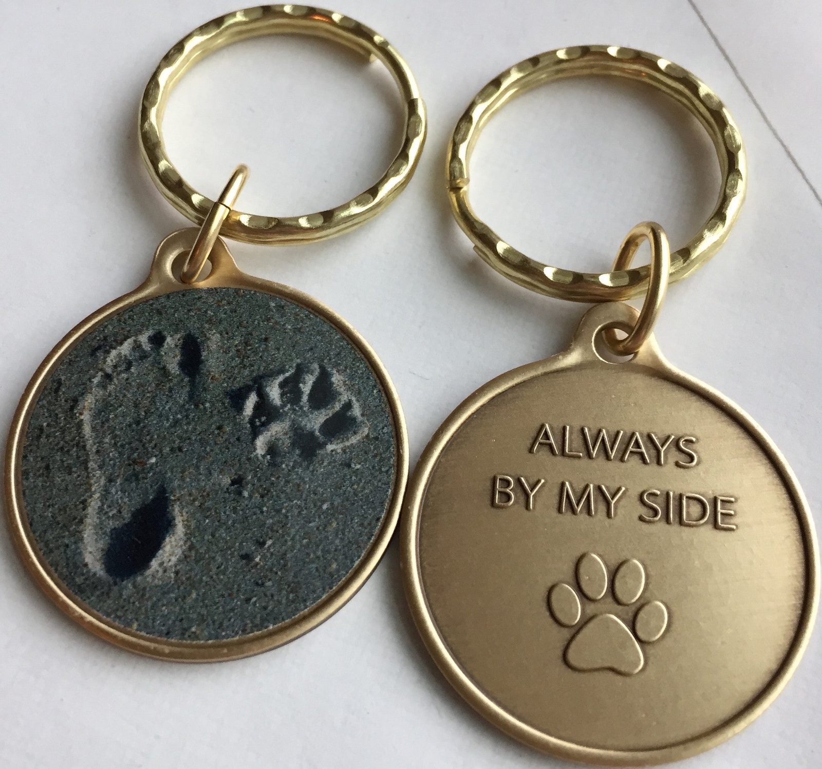 Always By My Side Pet Dog Paw Print Footprint Beach Bronze Keychain