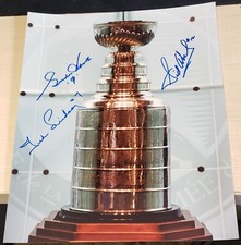 11 x 14 Stanley Cup Photo signed by Gordie Howe, Sid Abel, & Ted Lindsay