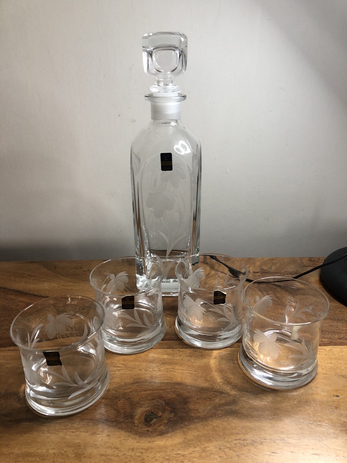 Vintage Gleneagles Crystal Springtime Fushia Decanter And 4 Whisky