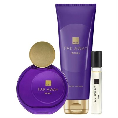 Avon Far Away Rebel Geschenkset Parfum+ 3 x Körperlotion + Taschenspray im Set