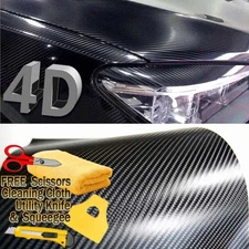 10 ft x 1 ft Gloss Black 4D Carbon Fiber Vinyl Wrap Bubble Air Free 120" x 12"