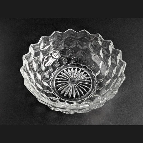 Fostoria Diamond Cut Glass 8 Inch Wide Bowl #2056 MCM Very Good Condition
