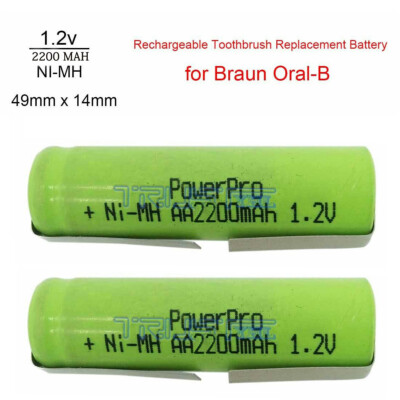 2pcs Philips Sonicare toothbrushes Battery 1.2V AA 2200mAh Ni-MH tabs 49x 14mm