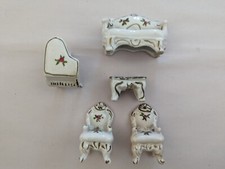 Vintage Miniature Porcelain Dollhouse Furniture Japan 5 Piece Set Floral Pattern