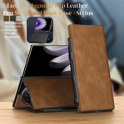 Luxury Magnetic Flip Leather Pen Slot stand Book Case +Stylus For Oppo Find N5