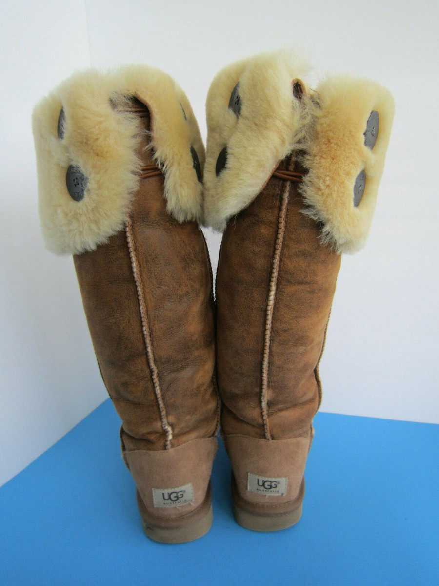 UGG OVER THE KNEE BAILEY BUTTON BOMBER JACKET CHESTNUT BOOTS