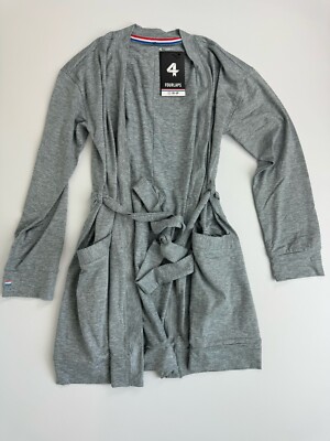 FourLaps Stratus Wrap Cardigan Sweater Sz S Heather Grey Beige Pockets Four Laps