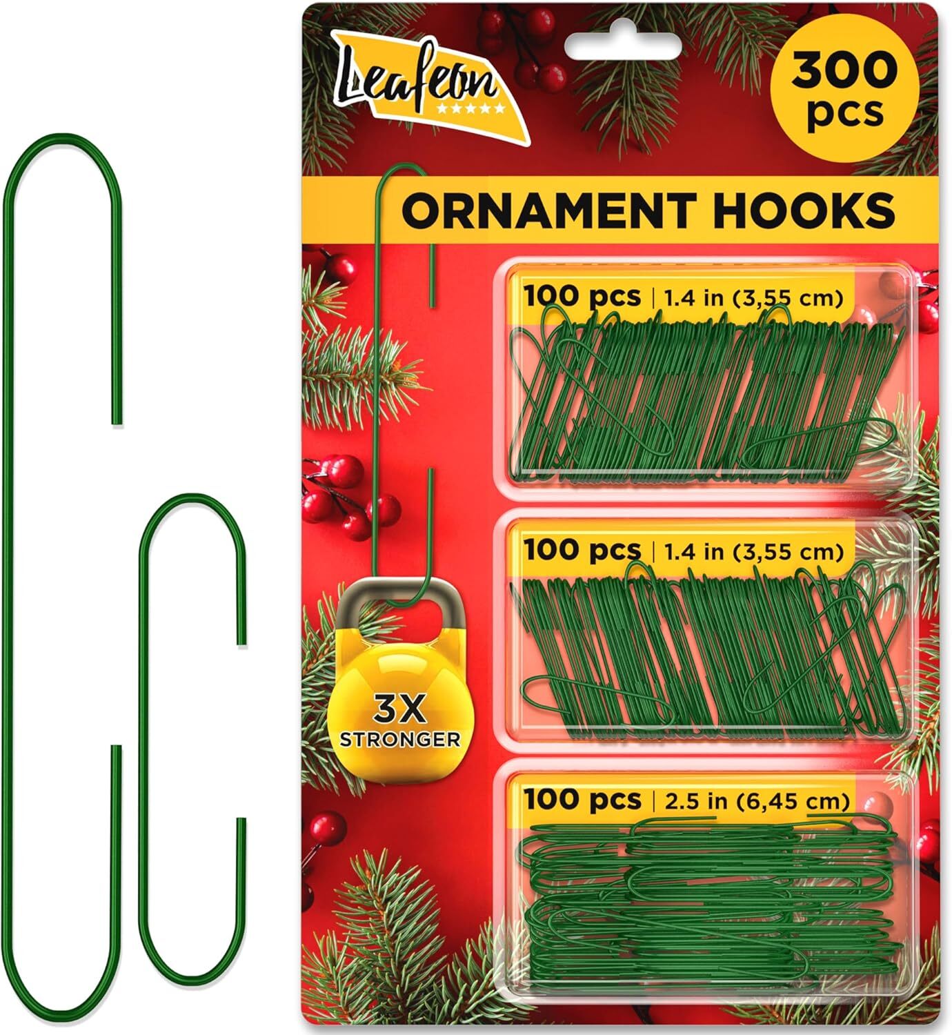 Leafeon 300 Pack Christmas Ornament Hooks for Tree Decoration Green