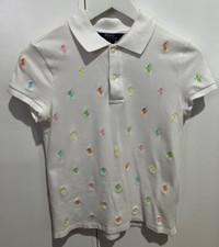 Polo Ralph Lauren Horse Logo Everywhere Shirts Top White US Girl Size XL 16 NEW