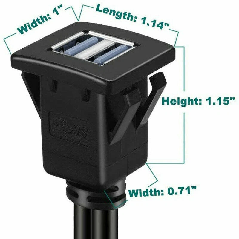 Cable de extensión USB DOBLE enchufe macho AUX montaje empotrado coche barco motocicleta  Foto 3 de 4