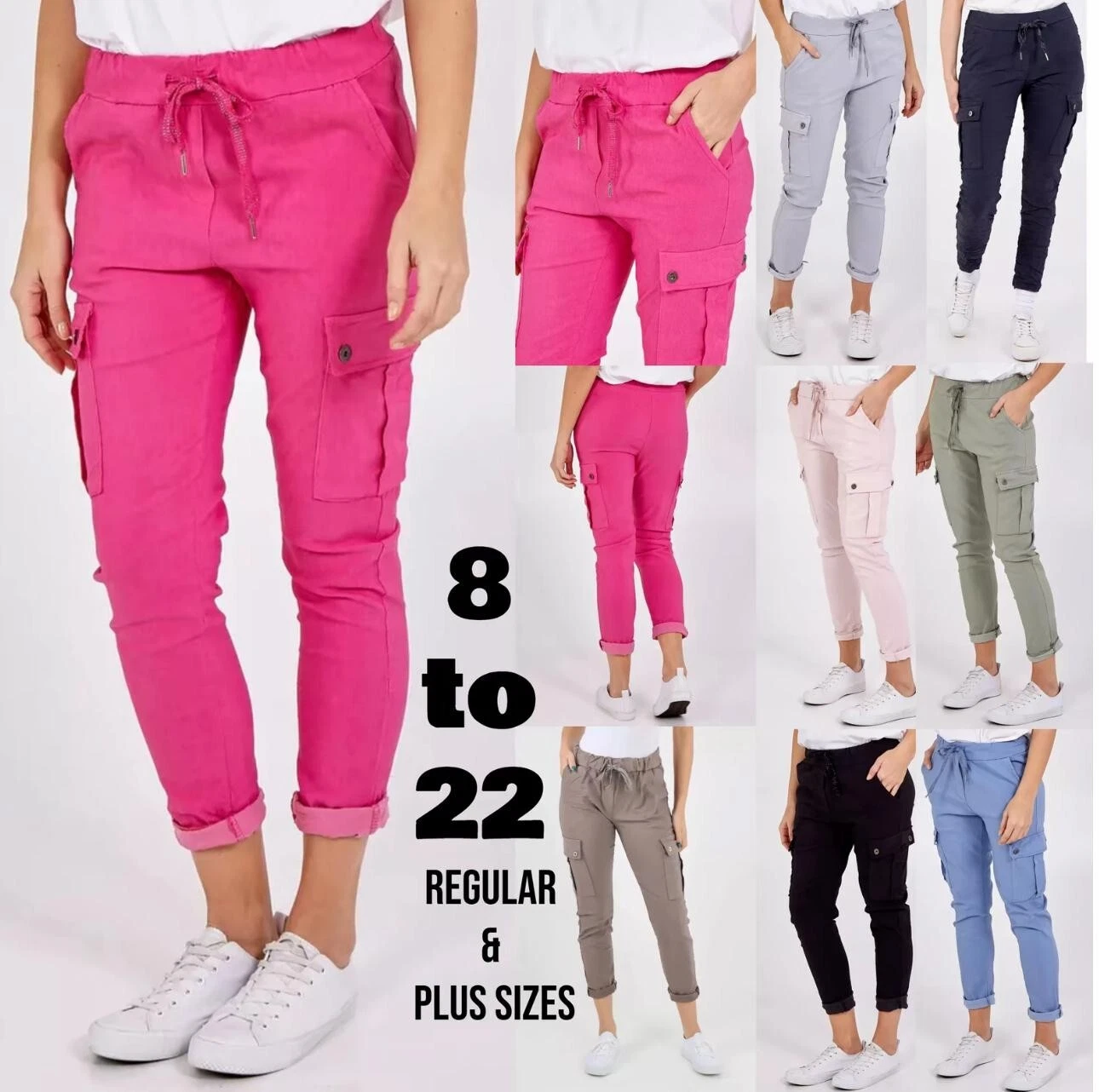 Italian Ladies Super Stretch Cargo Joggers - Women's Magic pocket Pants Cargo
