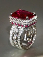 Luxury 19.20 TCW Red Ruby & White Sapphire Engagement & Party Wear Women's Ring
