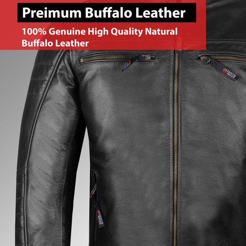 Men's REVOLT Natural Premium Buffalo Leather Motorcycle Jacket Vented Flexible - Picture 4 of 30