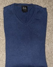 Mens Jos A Bank Traveler Long Sleeve Blue V-Neck Sweater Size XL - EUC