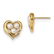 14k 3-4mm White Button Freshwater Cultured Pearl Post Earrings