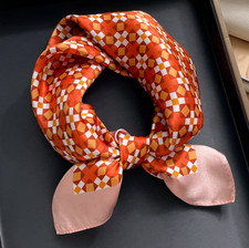 100 Silk Mulberry Scarf 53X53cm Women Square Bandana Wrap Orange polka dots