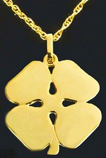 FOUR LEAF CLOVER PENDANT SOLID 14K YELLOW GOLD * New With Tag * FREE CHAIN *