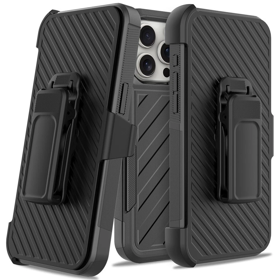 For iPhone 16 15 12 11 Pro Max Plus Noble Hybrid Armor Case w/Belt Clip Holster