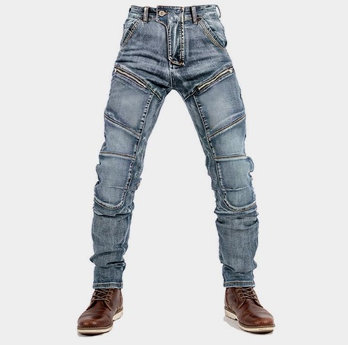 Jeans uomo blu chiaro denim gamba dritta casual punk hip hop pantaloni nuovi - Foto 12 di 12