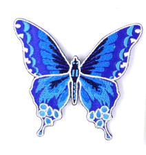 Blue Butterfly Iron On Sew On Embroidered Patch 3"x 3"