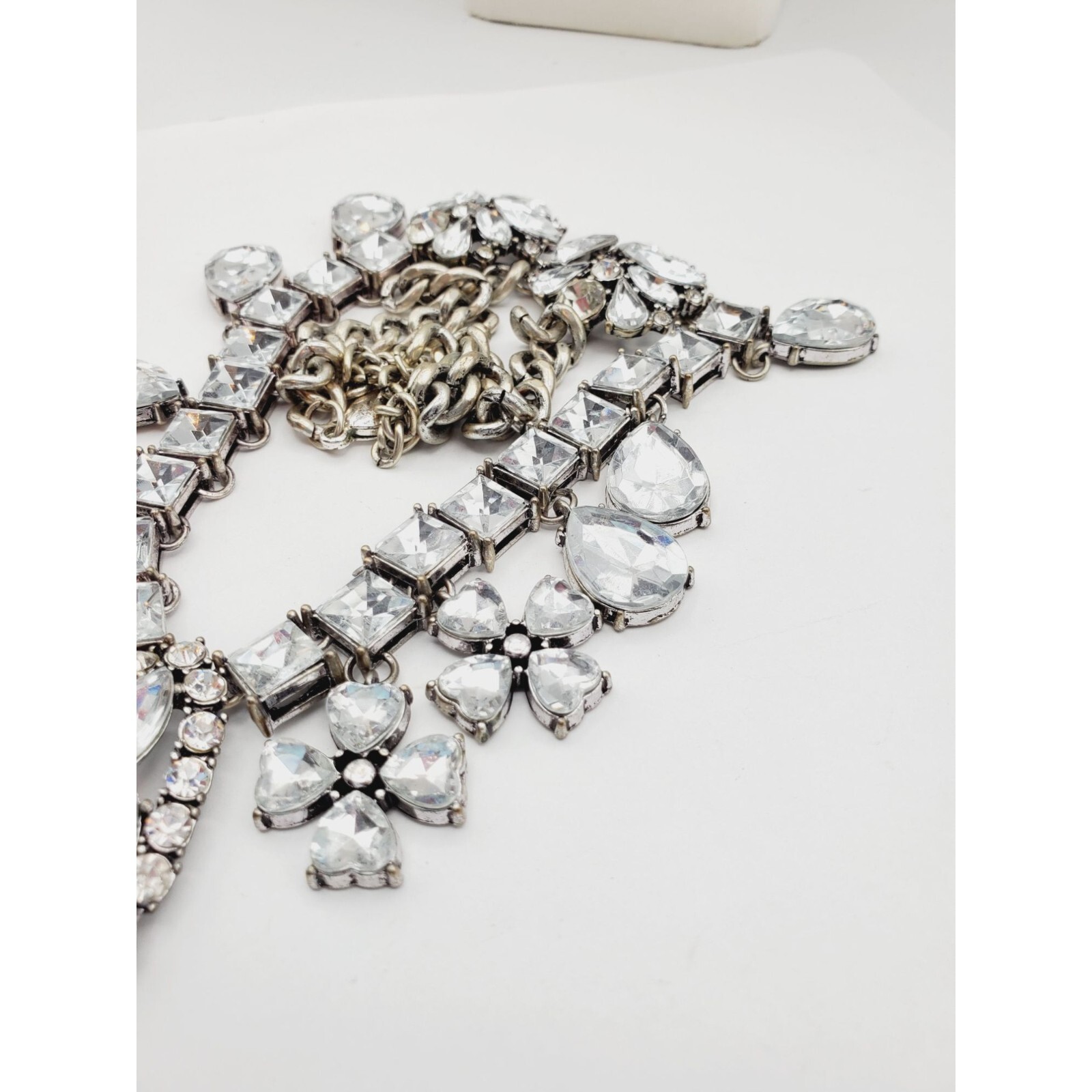 Statement  silver tone Rhinestone flower square t… - image 11