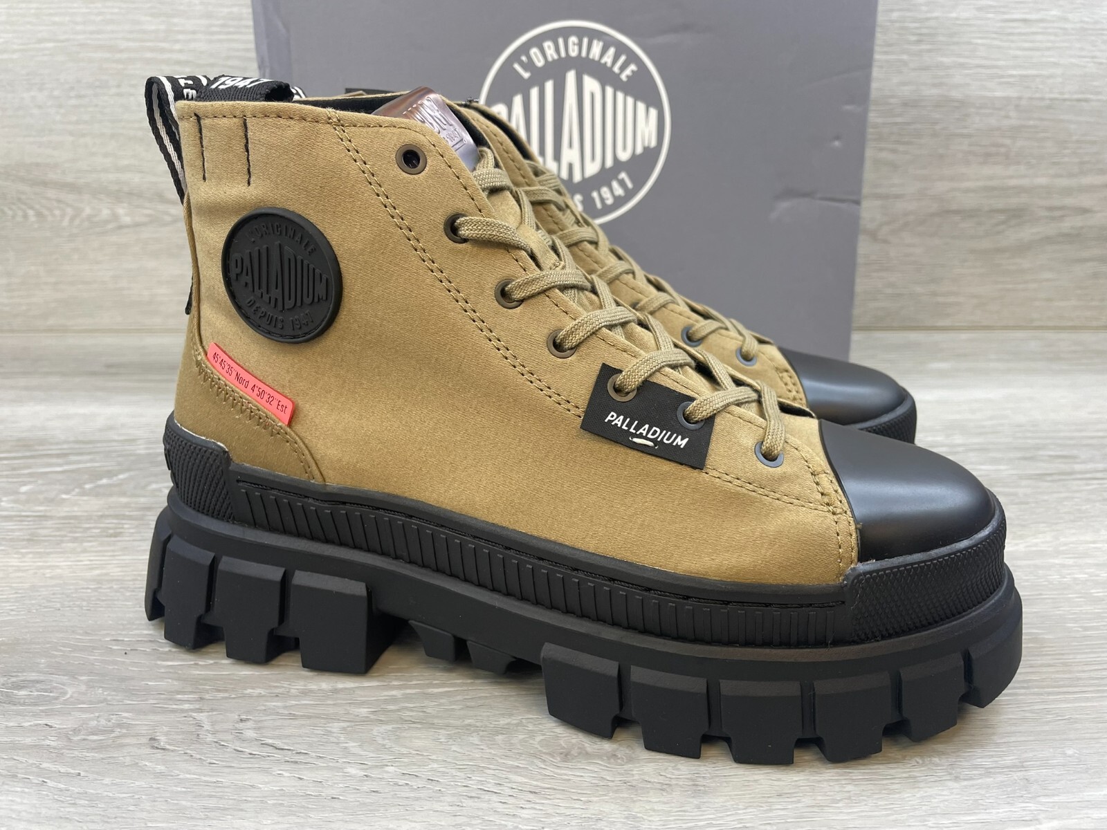 SAOLA Stivali da donna Palladium Revolt Hi Tx 9 marroni suola a strappo plateau scarpe da combattimento spigolose